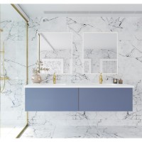 Vitri 72 - Nautical Blue Double Sink Cabinet + Matte White Viva Stone Solid Surface Double Sink Countertop