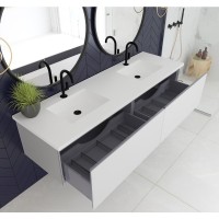 Vitri 72 - Cloud White Double Sink Cabinet + Matte White Viva Stone Solid Surface Double Sink Countertop