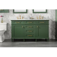 60 Vogue Green Finish Double Sink Vanity Cabinet With Carrara White Top