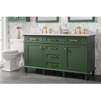 60 Vogue Green Finish Double Sink Vanity Cabinet With Carrara White Top