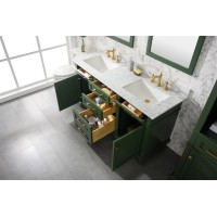 60 Vogue Green Finish Double Sink Vanity Cabinet With Carrara White Top