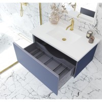 Vitri 36 - Nautical Blue Cabinet + Matte White Viva Stone Solid Surface Countertop