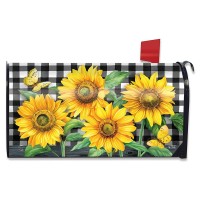 Briarwood Lane Checkered Sunflowers Summer Magnetic Mailbox Cover Everyday Floral Standard