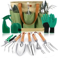 Yaungel Garden Tools Set  Gardening Tools Heavy Duty Stainless Steel Garden Supplies Hand Tools With Wooden Handle  Storage Tote Bag  Gardening Gifts For Women And Men  For Mom