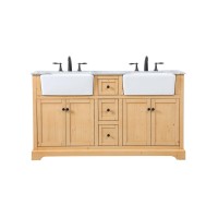 60 Inch Double Bathroom Vanity In Natural Wood