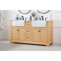 60 Inch Double Bathroom Vanity In Natural Wood