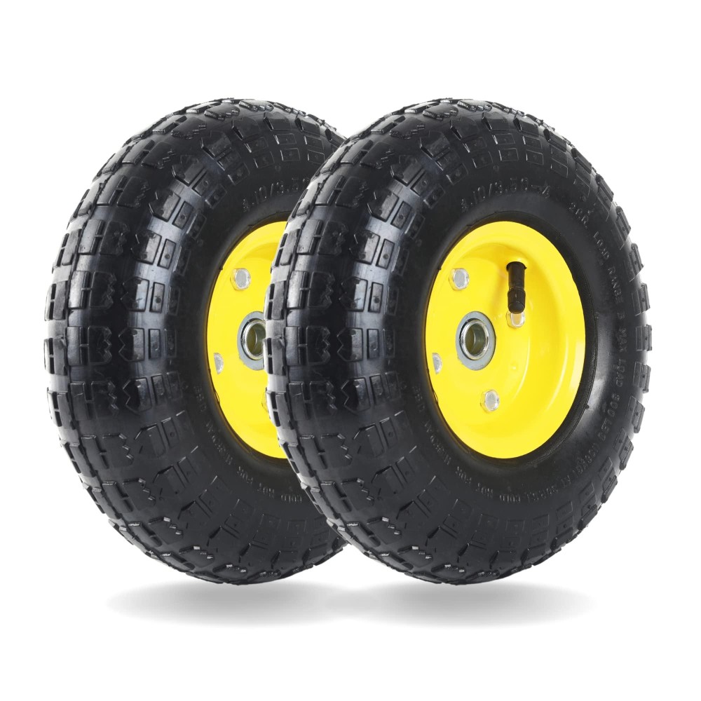 2 Pack Arpro 4103504 All Purpose Utility Air Tiresyellow Wheels With 10 Inner Tube 58 Axle Bore Hole 22 Offset Hub And Dou