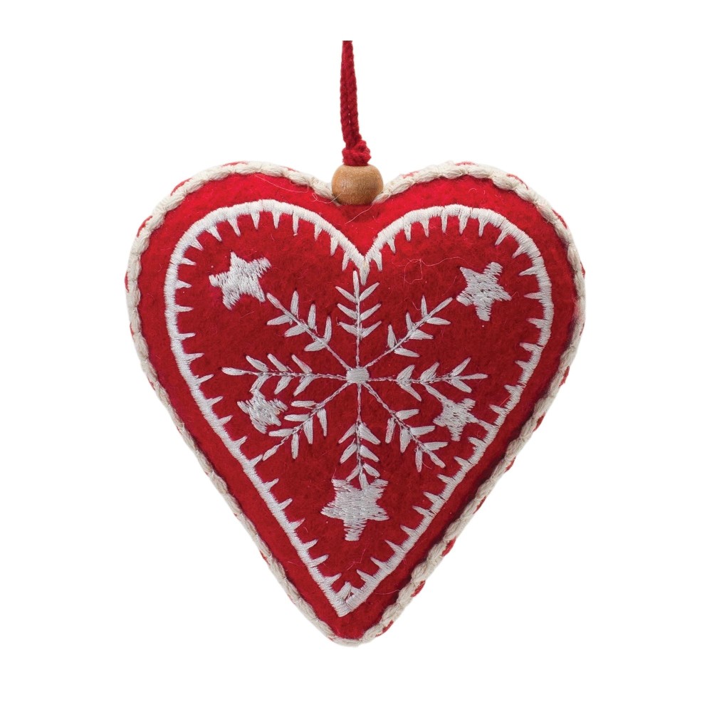 Embroidered Wool Heart Ornament Set Of 6