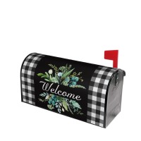 Kawani Wreath Buffalo Plaid Mailbox Covers Black White Plaid And Leaves Mailbox Cover Magnetic Welcome Mail Box Covers Garden Ou