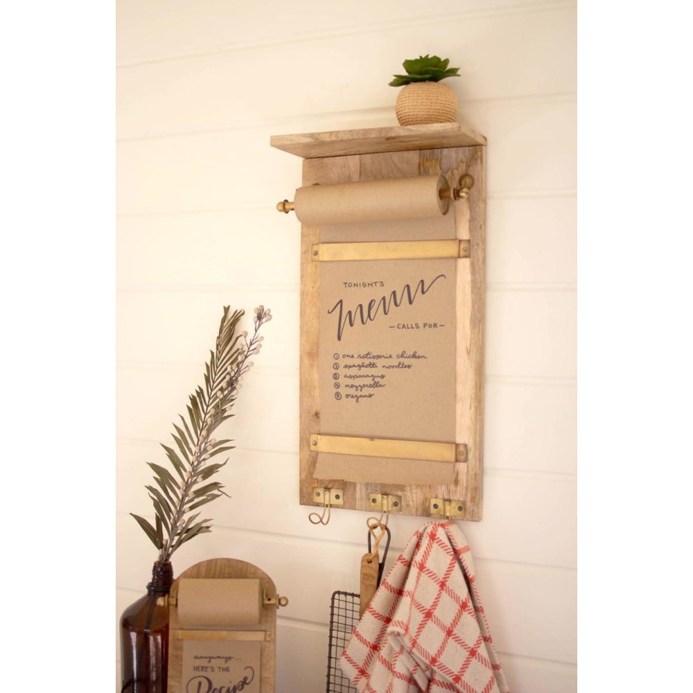 Kalalou Nde1466 Wooden Wall Note Roll With Coat Hooks