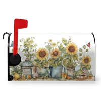 Dacawin Summer Sunflower Mailbox Covers Magnetic Standard Size Yellow Sunflowers Floral Mailbox Post Cover Magnetic Waterproof M