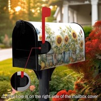 Dacawin Summer Sunflower Mailbox Covers Magnetic Standard Size Yellow Sunflowers Floral Mailbox Post Cover Magnetic Waterproof M