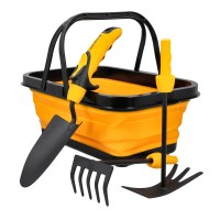 Garden Tools Set 4 Piece Hand Tool Gift Kit With Organiser Foldable Basket Gardening Gifts For Women Men Hand Trowel Transpl