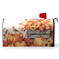 Dacawin Fall Sunflower Mailbox Covers Magnetic Standard Size Autumn Bird Mailbox Cover Maple Leaf Pumpkin Mailbox Post Cover Wat