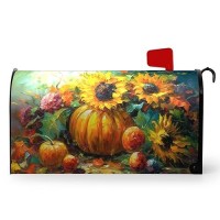 Dacawin Fall Sunflower Magnetic Mailbox Cover Autumn Pumpkin Mailbox Wraps Waterproof Flower Mailbox Post Letter Box Covers Standard Size 21X18 Inches For Home Garden Yard Outside