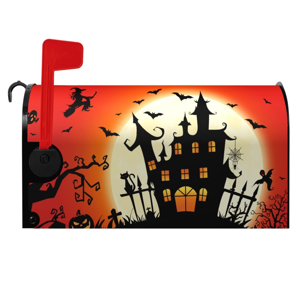 Halloween Mailbox Covers Magnetic Castle Witch Mailbox Cover Mailbox Wraps Post Letter Box Covers Garden Decorations Outdoor 21