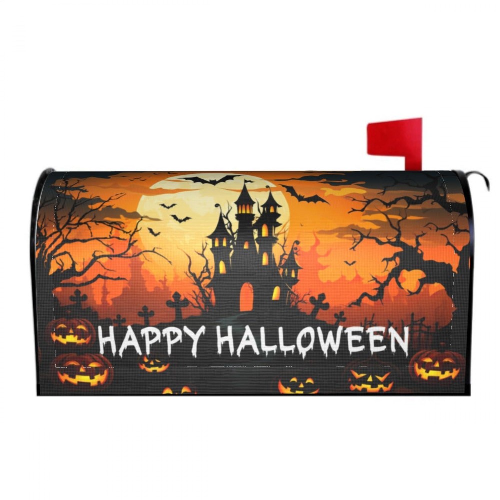 Happy Halloween Mailbox Cover Starry Night Haunted House Pumpkin Magnetic Mailbox Covers Halloween Mailbox Brunt Orange Large Po