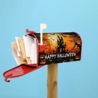 Happy Halloween Mailbox Cover Starry Night Haunted House Pumpkin Magnetic Mailbox Covers Halloween Mailbox Brunt Orange Large Po