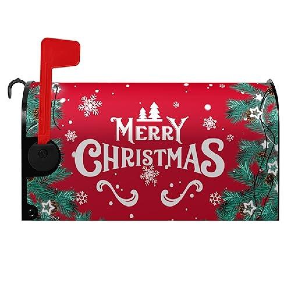 Dacawin Merry Christmas Mailbox Cover Xmas Trees Magnetic Mailbox Covers Poinsettia Winter Snowflake Letter Post Box Cover Stand