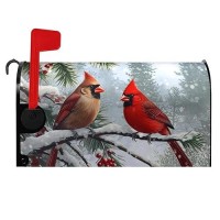 Dacawin Cardinal Bird Mailbox Cover Winter Mailbox Covers Christmas Magnetic Mailbox Wraps Red Bird Dustproof Letterbox Covers