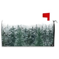 Winter Forest Tree Scenery Snow Magnetic Mailbox Cover Christmas White Green Xmas Mailbox Covers Standard Size Garden Yard Post