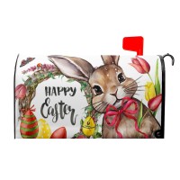 Happy Easter Bunny Magnetic Mailbox Covers Cute Rabbit With Egg Flower Wreath Decorative Mailboxes Wraps Post Letter Box Cover S