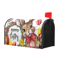 Happy Easter Bunny Magnetic Mailbox Covers Cute Rabbit With Egg Flower Wreath Decorative Mailboxes Wraps Post Letter Box Cover S