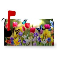 Dacawin Summer Tulip Mailbox Covers Magnetic Fall Flowers Mailbox Wraps Standard Size 18 X 21 Autumn Butterfly Floral Resist