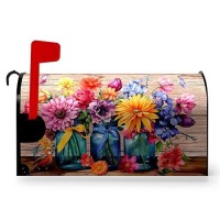 Dacawin Fall Floral Mailbox Cover Magnetic Butterfly Daisy Jars Rustic Mailbox Wraps Atumun Colorful Flowers Mail Box Covers Dec