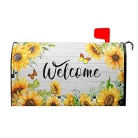 Spring Sunflower Mailbox Cover Farmhouse Spring Welcome Mailbox Covers Magnetic Standard Size 21X18 Inch Spring Mailbox Decals Mailbox Wrap Post Letter Box Cover For Home Garden Yard Outdoor Decor