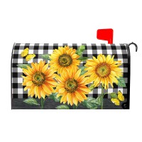 Sunflower Butterfly Mailbox Covers Summer Floral Black White Buffalo Plaid Mailbox Covers Magnetic Standard Size 21X18 Inch Wate