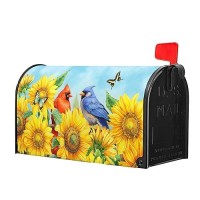 Welcome Spring Summer Cardinal Sunflower Mailbox Cover Magnetic Standard Size 21 X 18 Summer Floral Flower Birds Rustic Deco