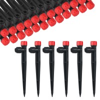 60 Pcs Drip Irrigation Emitters With Stake Adjustable Drip Emitter Stream For 14 Drip Line Irrigation Tubing Drip Irrigat