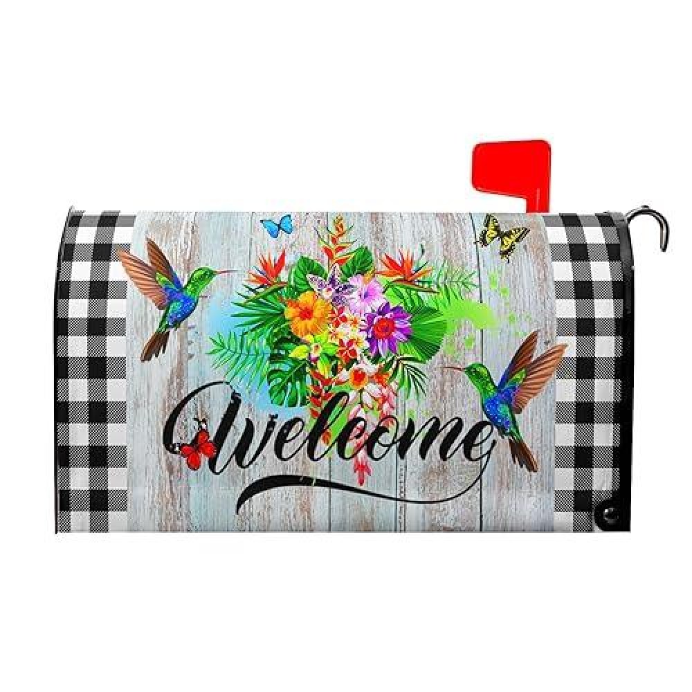 Spring Hummingbirds Mailbox Cover Magnetic Standard Size 18X21 Inch Spring Wreath Mailbox Covers Flowers Butterfly Mailbox Cover