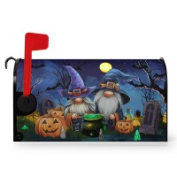 Dacawin Halloween Pumpkins Magnetic Mailbox Covers Standard Size 21X18 Inches Gnome Halloween Moon Night Mailbox Wraps Letterbox