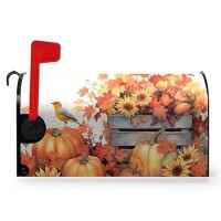 Dacawin Fall Sunflower Mailbox Covers Magnetic Large Size Autumn Bird Mailbox Cover Maple Leaf Pumpkin Mailbox Post Cover Waterp