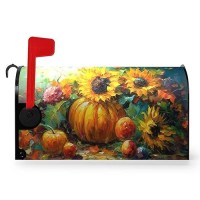 Dacawin Fall Sunflower Magnetic Mailbox Cover Autumn Pumpkin Mailbox Wraps Waterproof Daisy Floral Mailbox Post Letter Box Covers Oversize Large Size 25.5 X 21 Inches For Home Garden Yard Outside