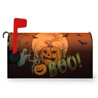 Dacawin Halloween Pumpkin Magnetic Mailbox Cover Standard Size 21X18 In Spooky Ghost Boo Mailbox Wraps Scary Moon Night Bat Lett