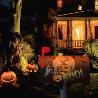 Dacawin Halloween Pumpkin Magnetic Mailbox Cover Standard Size 21X18 In Spooky Ghost Boo Mailbox Wraps Scary Moon Night Bat Lett