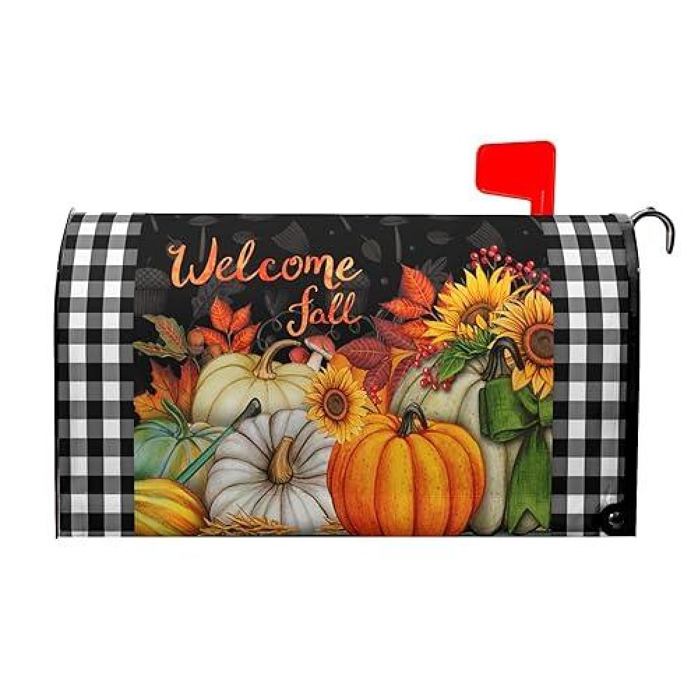 Autumn Fall Pumpkins Magnetic Mailbox Covers Standard Size 18X21 Thanksgiving Harvest Welcome Fall Mailbox Covers Holiday Ma