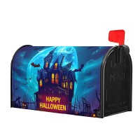 Happy Halloween Mailbox Covers Magnetic Scary Night Haunted House Waterproof Mail Box Wraps Standard Size 21X18 Inch Full Moon B