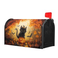 Halloween Cat Magnetic Mailbox Covers Spooky Kitten Pumpkin Waterproof Letter Box Cover Standard Size Fall Maple Leaf Forest Bat