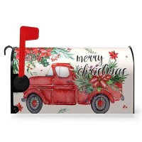 Dacawin Merry Christmas Red Truck Mailbox Covers Magnetic 21X18 Inches Standard Size Winter Xmas Tree Mailbox Wraps Post Letter