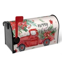 Dacawin Merry Christmas Red Truck Mailbox Covers Magnetic 21X18 Inches Standard Size Winter Xmas Tree Mailbox Wraps Post Letter