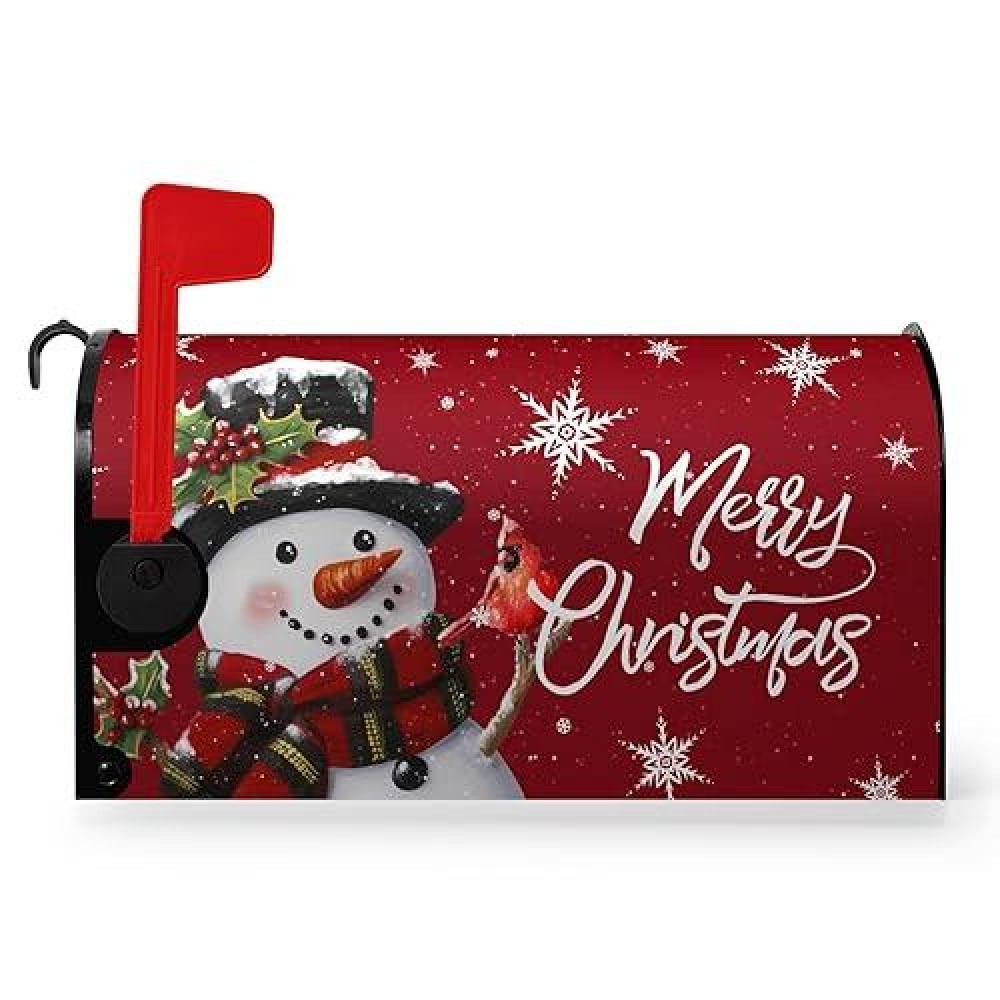 Dacawin Merry Christmas Snowman Mailbox Covers Magnetic Standard Size 18 X 21 In Winter Red Xmas Outdoor Mailbox Wraps Cover Let