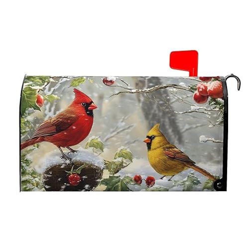 Dacawin Winter Cardinal Bird Oversized Magnetic Mailbox Covers Christmas Branches Snow Mailbox Wraps Large Size 255 X 21 Post L