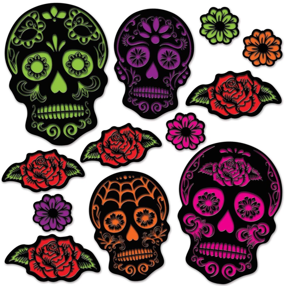 Day Of The Dead Sugar Skull Halloween Cutouts 12 Pcs