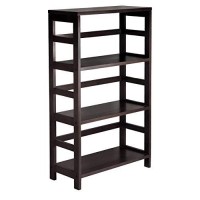 Winsome Wood Leo Wood 4 Tier Shelf with 5 Rattan Baskets - 1 large 4 small in Espresso Finish