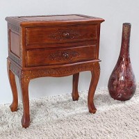 International Caravan Furniture Piece Carved Wood Two Drawer Table