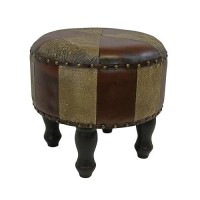 International Caravan Furniture Piece Medium Round Faux Leather Stool